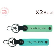 Sevgiliye Evlilik Teklifi Hediyesi, Isim & Soyisim Kişiselleştirilmiş 2’li Anahtarlık, Yeşil-Turkuaz