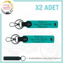 Yol Arkadaşlarına, Isim Plaka ve B Rh (+) Kan Grubu Yazılı Kişiye Özel X2 Anahtarlık, K Turkuaz-Laci
