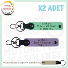 Yol Tutkunları Için, Isim Plaka ve A- Kan Grubuna Kişiselleştirilmiş X2' Li Anahtarlık, Mor-Yeşil-Sk