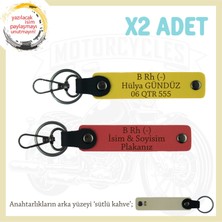 Bikerlar Için, Isim Plaka ve B Rh (-) Kan Grubu Yazılı Hediye Deri X2 Anahtarlık, Nar Çiçeği-Sarı-Sk