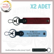 Motor Severlere Özel, Isim Plaka ve A + Kan Grubu Yazılı Kişiye Özel X2 Anahtarlık, Mavi-Bordo-Syh