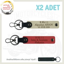 Hız Severlere Özel Isim Plaka, B Rh (-) Kan Grubu Yazılı Deri X2 Anahtarlık, Nar Çiçeği-S Kahve-Syh