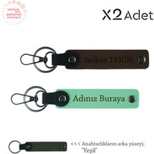 Teyzeye Doğum Günü Sürprizi, Isim Yazılı 2’li Anahtarlık Seti, Yeşil-Koyu Kahve-Yeşil