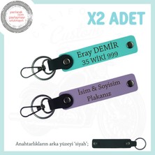 Isim ve Plaka Işlemeli Deri 2’li Anahtarlık Seti – Şık ve Kalıcı Hediyelik, Mor Menekşe-Turkuaz-Syh