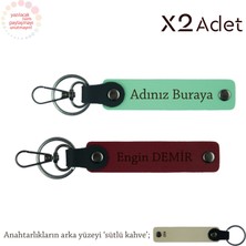 Kurumsal Çalışanlara Romantik Sürpriz Isimli & Soyisimli 2’li Anahtarlık Hediye, Yeşil-Bordo-S Kahve