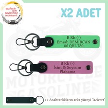 Hız Tutkunlarına Özel Isim Plaka ve B Rh (-) Kan Grubu Yazılı Deri X2 Anahtarlık, Pembe-F Yeşil-Laci
