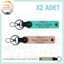 Eşinize Özel Isim Plaka ve 0 Rh (-) Kan Grubu Yazılı Kişiye Özel X2 Anahtarlık, Yavruağzı-Turkuaz-Sk