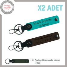 Motorsiklet Tutkunlarına Hediye, Isim Plaka Yazılı X2'li Deri Anahtarlık, Koyu Turkuaz-K Kahve-Ysl