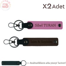 Arkadaşa Yılbaşı Sürprizi, Isim Yazılı 2’li Anahtarlık Hediye Seti, Koyu Kahve-Pembe-Lacivert