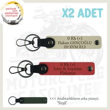 Hız Severlere Özel Isim Plaka, 0 Rh (+) Kan Grubu Yazılı Deri X2 Anahtarlık, Nar Çiçeği-S Kahve-Ysl