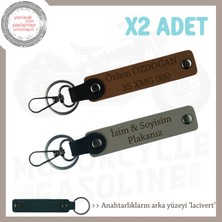 Yolculuk Yapmayı Sevenlere Isim ve Plaka Yazılı Hediyelik X2 Anahtarlık Set, Kül Gri-Kahve-Laci