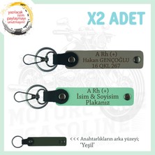 Hız Aşıkları Için Isim Plaka ve A Rh (+) Kan Grubu Yazılı Hediyelik X2 Anahtarlık, Kül Gri-Yeşil-Ysl