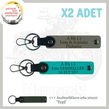 Motor Tutkunlarına Isim Plaka, A - Kan Grubu Yazılı Özel Üretim X2 Anahtarlık, Kül Gri-K Turkuaz-Ysl
