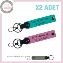 Kuryelere Uygun, Isim ve Plaka Yazılı Kişiselleştirilen X2'li Anahtarlık Set, Koyu Turkuaz-Pembe-Gr