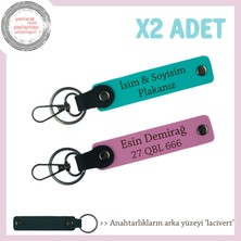 Sevdiklerinize Çok Özel Hediye, Isim ve Plaka ve Yazılı, X2'li Anahtarlık, Koyu Turkuaz-Pembe-Laci
