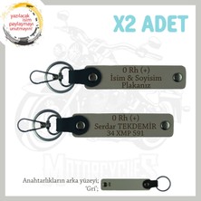 Motorcu Dostlara Özel, Isim Plaka ve 0 Rh (+) Kan Grubu, Güvenli Sürüş X2' Li Anahtarlık, Kül Gri-Gr