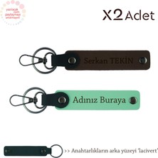 Babalar Gününe Hediye, Isim & Soyisim Kişiselleştirilmiş 2’li Anahtarlık, Yeşil-Koyu Kahve-Lacivert
