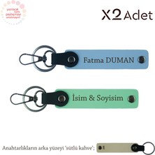 Yılbaşı Için Anlamlı Armağan, Isimli 2’li Anahtarlık Takımı, Yeşil-Gök Mavi-Sütlü Kahve