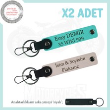 Kalıcı ve Anlamlı Hediye Arayanlara – Plaka ve Isim Yazılı Deri Anahtarlık X2, Pudra-Turkuaz-Syh