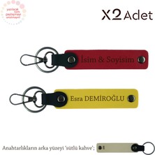 Kurumsal Çalışanlara Çok Özel Armağan, Isim Yazılı 2’li Anahtarlık Hediye, Kırmızı-Sarı-Sütlü Kahve