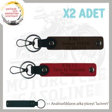 Motosiklet Severlere, Isim Plaka ve B Rh (-) Kan Grubu Yazılı 2' Li Anahtarlık, Kırmızı-Beyaz-Laci