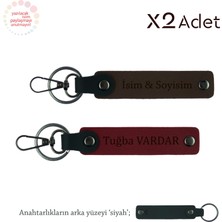 Kız Kardeşe Manevi Hediye, Isim & Soyisim Yazılı 2’li Anahtarlık Seti, Koyu Kahve-Bordo-Siyah