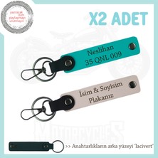 Araç Anahtarınızla Uyumlu Deri Anahtarlık Set, Isim ve Plaka Yazılı Ikiz Model, Pudra-K Turkuaz-Laci