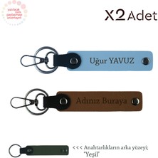 Komşuna Zarif Bir Jest – Isimli 2’li Hediyelik Anahtarlık Seti, Açık Kahve-Gök Mavi-Yeşil