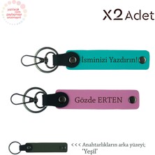 Babaya Özel Jest, Isim & Soyisim Kişiselleştirilmiş 2’li Anahtarlık, Koyu Turkuaz-Pembe-Yeşil