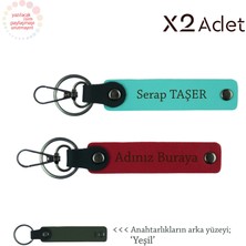 Anneler Gününe Şık Sürpriz, Isim & Soyisim Yazılı 2’li Anahtarlık Seti, Kırmızı-Turkuaz-Yeşil