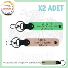 Motor Severlere Özel, Isim Plaka ve A Rh (+) Kan Grubu Yazılı X2 Anahtarlık, Yavruağzı-F Yeşil-Sk