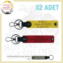 Motor Severlere Özel, Isim Plaka ve B Rh (-) Kan Grubu Yazılı X2 Anahtarlık Hediye, Kırmızı-Sarı-Gr