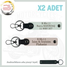 Motor Tutkunlarına Özel, Isim Plaka ve B Rh (-) Kan Grubu Yazılı Deri X2 Anahtarlık, Pudra-Beyaz-Syh