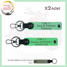 Motosiklet Aşıklarına Özel, Isim Plaka ve 0 Rh (-) Kan Grubu Yazılı X2 Anahtarlık, Yeşil-F Yeşil-Gr