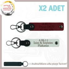 Bikerlar Isim Plaka, A Rh (-) Kan Grubu Yazılı Deri X2 Anahtarlık Hediyelik Takım, Beyaz-Bordo-Laci