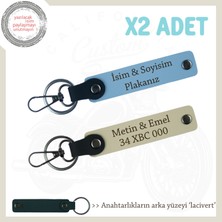 Hızlı Araç Kullanmayı Sevenlere Hediyelik, Isim ve Plaka Yazılı X2'li Anahtarlık, Mavi-S Kahve-Laci