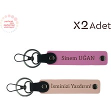 Yeni Evlilere Özel Anı, Isimli & Soyisimli 2’li Anahtarlık Hediye Takımı, Yavru Ağzı-Pembe