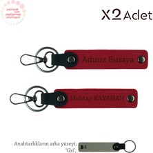 Yılbaşı Için Zarif Armağan, Isim Soyadı Kişiselleştirilebilen 2’li Anahtarlık Takımı, Kırmızı-Gri