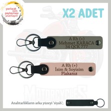 Motosiklet Maceracılarına, Isim Plaka ve A Rh (+) Kan Grubu X2 Anahtarlık, Yavruağzı-Kül Gri-Syh