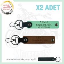 Motosiklet Severlere, Isim Plaka ve A Rh - Kan Grubu Yazılı, Motorcu X2 Anahtarlık, Kahve-Yeşil-Syh