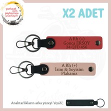 Motosiklet Sevene, Isim Plaka, A Rh (+) Kan Grubu Acil Durum X2 Anahtarlık, Nar Çiçeği-Yavruağzı-Syh