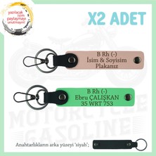 Motor Severlere Özel, Isim Plaka ve B Rh (-) Kan Grubu Yazılı X2 Anahtarlık, Yavruağzı-F Yeşil-Syh