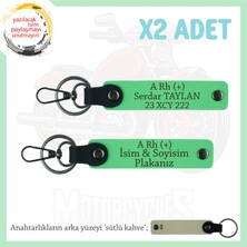 Motosiklet Tutkunlarına, Isim Plaka ve A (+) Kan Grubu Yazılı Acil Durum X2 Anahtarlık, F Yeşil-Sk