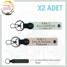 Motor Tutkunlarına Özel, Isim Plaka ve B Rh (-) Kan Grubu Yazılı Deri X2 Anahtarlık, Pudra-Beyaz-Ysl
