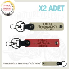 Hız Severlere Özel Isim Plaka ve B Rh (-) Kan Grubu Yazılı Deri X2 Anahtarlık, Nar Çiçeği-S Kahve-Sk