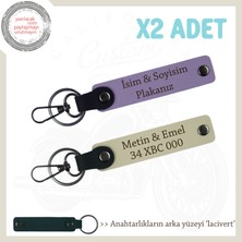 Günlük Kullanıma Uygun Kişisel Deri Anahtarlık Seti – Plaka ve Isimli Seçenek, Mor-S Kahve-Laci