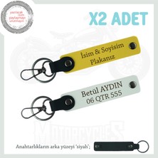 Kişiye Özel Plaka & Isimli Deri Anahtarlık Çifti – Fonksiyonel ve Şık Hediye, Sarı-Beyaz-Syh