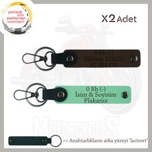 Motor Tutkunlarına Özel, Isim Plaka ve 0 Rh (-) Kan Grubu Yazılı X2 Anahtarlık, Yeşil-K Kahve-Laci