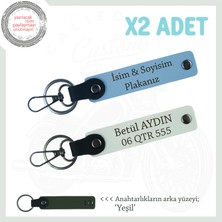 Kuryelere Uygun Isim ve Plaka Yazılı Kişiselleştirilen X2'li Anahtarlık Set Armağan, Mavi-Beyaz-Ysl