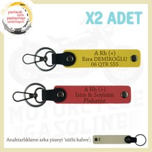 Bikerlar Için, Isim Plaka ve A Rh (+) Kan Grubu Yazılı Hediye Deri X2 Anahtarlık, Nar Çiçeği-Sarı-Sk